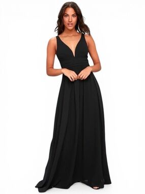 Lulus Leading Role Ruched A-Line Chiffon black Maxi Dress | Black - XS | wedding